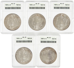 LOT OF SEVEN $1 MORGAN SILVER DOLLARS 1899-O ANACS & PCGS GRADED.