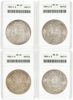 LOT OF FOUR $1 MORGAN SILVER DOLLARS 1899-O ANACS GRADED.