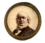 GREELEY 1872 CARDBOARD PHOTO IN ROUND FRAME.