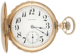 WALTHAM WATCH CO. MULTICOLOR 14K GOLD 19 JEWELS HUNTING CASE POCKET WATCH WITH DIAMOND SETTING.