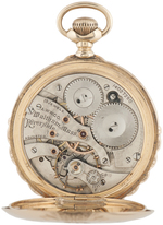 WALTHAM WATCH CO. MULTICOLOR 14K GOLD 19 JEWELS HUNTING CASE POCKET WATCH WITH DIAMOND SETTING.