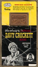 DISNEY DAVY CROCKETT OFFICIAL COONSKIN CAP & SALESMAN'S SAMPLE JEANS.