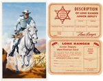 LONE RANGER POSTCARDS & "LONE RANGER JUNIOR DEPUTY" MEMBERSHIP CARD LOT.