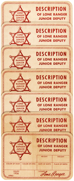 LONE RANGER POSTCARDS & "LONE RANGER JUNIOR DEPUTY" MEMBERSHIP CARD LOT.