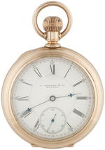 E. HOWARD & CO. 14K GOLD 15 JEWELS OPEN FACE POCKET WATCH.