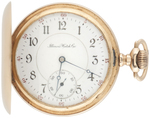 ILLINOIS WATCH CO. 14K GOLD 17 JEWELS HUNTING CASE POCKET WATCH.