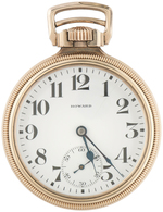 E. HOWARD & CO. RAILROAD CHRONOMETER YELLOW GOLD-FILLED 21 JEWELS OPEN FACE POCKET WATCH.