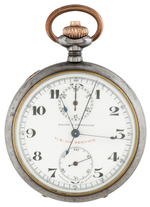 WORLD WAR I "U.S. AIR SERVICE" SWISS GUNMETAL 7 JEWELS POCKET WATCH WITH STOPWATCH.