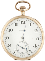 WALTHAM WATCH CO. 14K GOLD 7 JEWELS OPEN FACE POCKET WATCH.