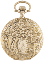 WALTHAM WATCH CO. 14K GOLD 21 JEWELS REPOUSSÉ HUNTING CASE POCKET WATCH.