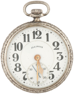 ILLINOIS WATCH CO. SANGAMO 21 RUBY JEWELS WHITE METAL OPEN FACE POCKET WATCH.