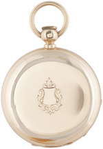 JULES HAGUENIN KEY WOUND SWISS POCKET WATCH IN 18KT GOLD HUNTING CASE.