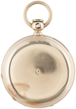 JULES HAGUENIN KEY WOUND SWISS POCKET WATCH IN 18KT GOLD HUNTING CASE.