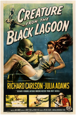 "CREATURE FROM THE BLACK LAGOON" LINEN-MOUNTED MOVIE POSTER.