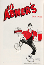 LI'L ABNER RESTAURANT MAGAZINE, "TANGLE COMICS" BUTTON & BALLOON DISPLAY CARD.