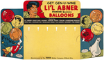 LI'L ABNER RESTAURANT MAGAZINE, "TANGLE COMICS" BUTTON & BALLOON DISPLAY CARD.