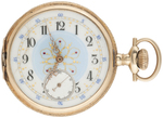 ELGIN WATCH CO. MULTICOLOR 14K GOLD 7 JEWELS HUNTING CASE POCKET WATCH WITH DIAMOND SETTING.