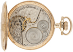 ELGIN WATCH CO. MULTICOLOR 14K GOLD 7 JEWELS HUNTING CASE POCKET WATCH WITH DIAMOND SETTING.