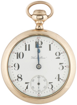 HAMILTON WATCH CO. 17 JEWELS YELLOW GOLD-FILLED OPEN FACE POCKET WATCH.