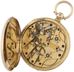 RARE HENRY COURVOISIER DETACHED LEVER CAPTAINS POCKET WATCH IN 18KT YELLOW GOLD HUNTER CASE.