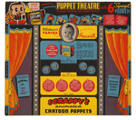 "SCRAPPY'S PUPPET THEATRE" STORE COUNTER DISPLAY & NINE COMPLETE THEATRE PREMIUMS.