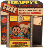 "SCRAPPY'S PUPPET THEATRE" STORE COUNTER DISPLAY & NINE COMPLETE THEATRE PREMIUMS.