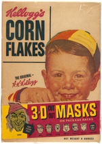 KELLOGG'S CORN FLAKES CEREAL BOX/FLAT WITH CUT-OUT MASKS.