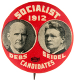 SCARCE 1912 DEBS/SEIDEL "SOCIALIST CANDIDATES" JUGATE BUTTON.