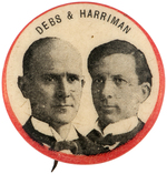 RARE DEBS/HARRIMAN 1900 JUGATE BUTTON FOR SOCIAL DEMOCRATIC PARTY.