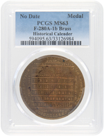 FIRST NUMISMATIC REFERENCE TO EMANCIPATION AARON WHITE HISTORICAL CALENDAR MEDAL PCGS MS63 F-280A-1B