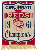 CINCINNATI REDS BANNER/MEASURING TAPE/RED STOCKINGS PRINTING BLOCK.