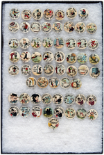 CIGARETTE CARTOON BUTTONS: 16 BY HERRIMAN, 29 BY FISHER, 17 WITH NO NAME FOR TOTAL OF 62.