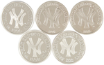 NEW YORK YANKEES LOT OF .999 SILVER TROY OUNCE CHAMPIONSHIP PROOF MEDALLIONS.