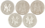 NEW YORK YANKEES LOT OF .999 SILVER TROY OUNCE CHAMPIONSHIP PROOF MEDALLIONS.