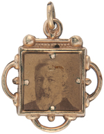 BLAINE AND LOGAN 1884 WATCH CHAIN CHARM WITH CARDBOARD PHOTOS.