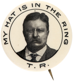 ROOSEVELT "MY HAT IS IN THE RING" 1912 PROGRESSIVE PARTY BUTTON HAKE #124.