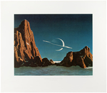 "SATURN AS SEEN FROM TITAN" CHESLEY BONESTELL SIGNED SPACE LITHOGRAPH.