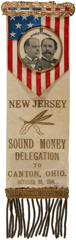 OUTSTANDING "NEW JERSEY SOUND MONEY DELEGATION" McKINLEY/HOBART JUGATE RIBBON BADGE.