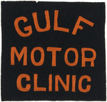 "GULF MOTOR CLINIC" EMBROIDERED WOOL COUNTER SIGN.