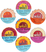 MO UDALL SEVEN HAND DESIGNED AND COLORED 1976 BADGE-A-MINIT BUTTONS