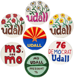 MO UDALL SEVEN HOPEFUL 1976 BUTTONS WITH SIX HAND DESIGNED AND COLORED.