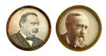 CLEVELAND AND HARRISON PAIR OF CLOSELY MATCHING LAPEL STUDS WITH PHOTOS UNDER GLASS.