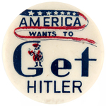 FIRST SEEN BUTTON WITH TINY IMAGE OF HITLER HANGING FROM GALLOWS.