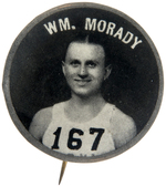 BUTTON PICTURING WM. MORADY A PARTICIPANT IN THE 1928 TRANS CONTINENTAL FOOTRACE.