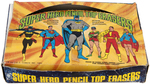 DC COMICS "SUPER HERO PENCIL TOP ERASERS" DISPLAY.