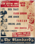 "THE STANDARD" NEWSPAPER SIGN FEATURING SUPERMAN, TARZAN, DICK TRACY & OTHERS.