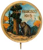 PANAMA PACIFIC EXPO 1915 RARE BUTTON WITH BEAR AND POPPY.