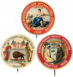 THREE BEAUTIFUL EXPOSITION BUTTONS FROM 1898, 1901 AND 1909.