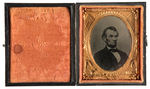 LINCOLN PRISTINE 1/16 PLATE TINTYPE IN CASE WITH "THE UNION NOW AND FOREVER" BRASS MAT.