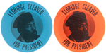 PAIR OF "ELDRIDGE CLEAVER FOR PRESIDENT" DAY-GLO BLACK PANTHERS PEACE AND FREEDOM PARTY BUTTONS.